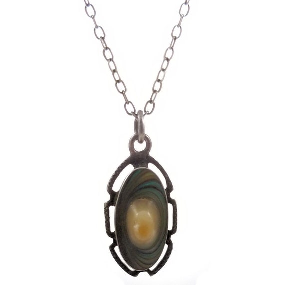 Art Nouveau Sterling Silver Blister Pearl Pendant With Chain