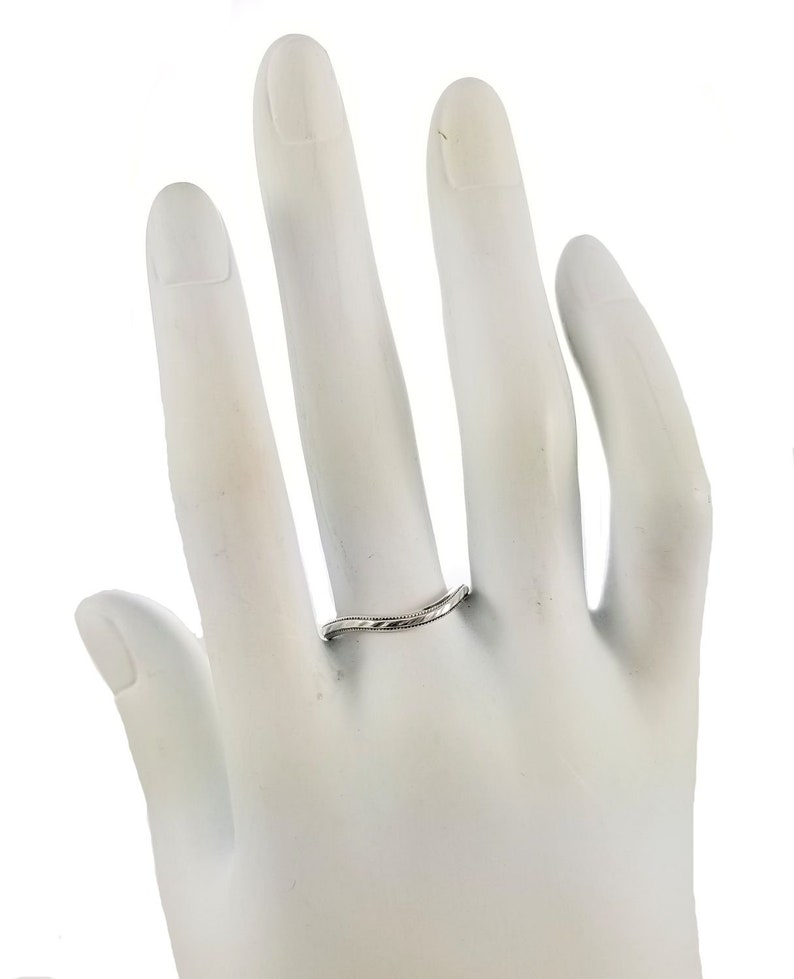 Sterling Silver Contoured Band Vintage Style 2mm Rope Pattern Curved Wedding Band