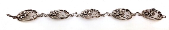 Vintage 1940s Sterling Silver Floral Link Bracele… - image 5