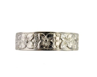 Antique Style 5.5mm Dogwood Patterned Wedding Band - Stacking Band in Sterling Silver - WB1008