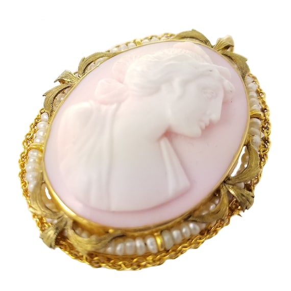 Art Deco 10k Angel Skin Pink Cameo of Goddess Cer… - image 2