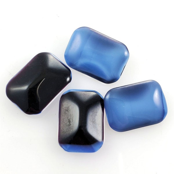 Vintage 18x13mm Sapphire Blue Satin Glass | Emerald Shape Buff Top Doublet | West German