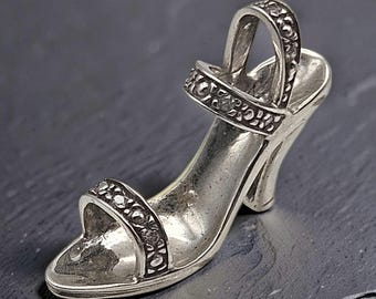 10k .10ctw Diamond High Heel Shoe Charm | White Gold 3-D Dress Sandal Pendant