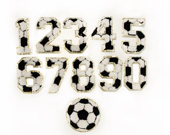 Iron On Chenille Soccer Ball and Numbers for Crafting, Soccer Chenille Patch, Soccer Mom, Chenille Iron On Patches Craft Supply