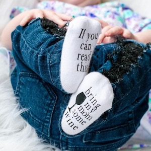 Mothers Day Gift, Unisex Baby Shower Gift, Gifts for Mom to Be, Baby Socks, Wine Socks, Wine Gifts Baby Gift image 3