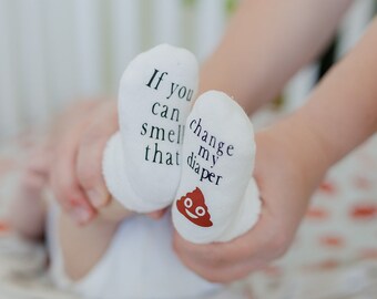 If you can Smell that Change my Diaper Poop Emoji Baby Gift Socks