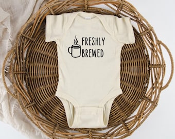 Freshly Brewed Coffee Baby Bodysuit | Heather Beige, Baby Shower Gift