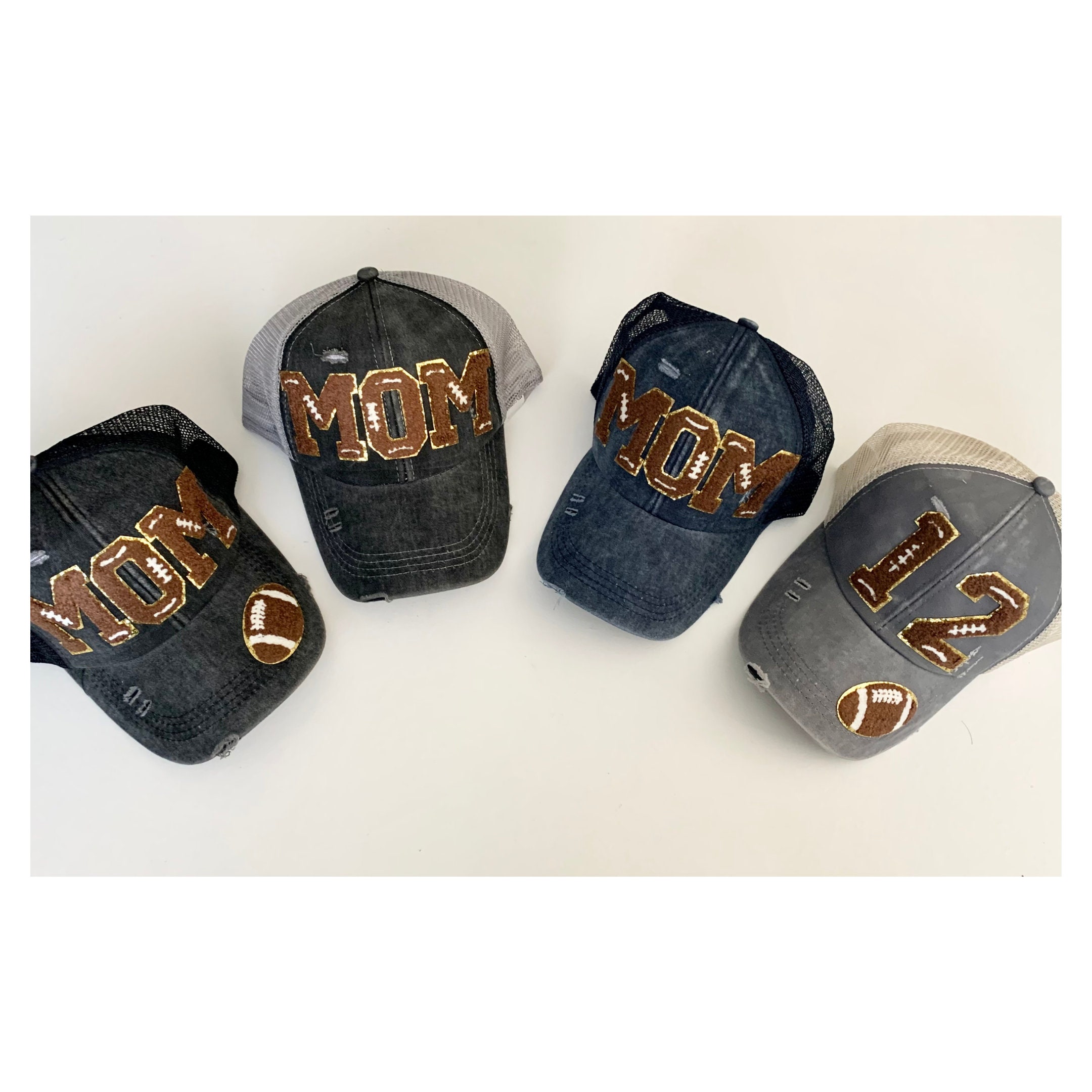 Personalized Mom Ponytail Football Cap for Football Mom’s with Football Players Number, Custom Football Cap for Moms