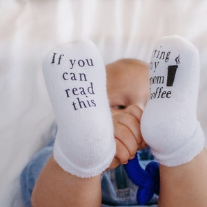 Unisex Baby Shower Gift, If you Can Read This Bring my Mom a Coffee, Baby Socks, Mothers Day Gift, Coffee Socks, Coffee Gifts, Baby Gift image 6