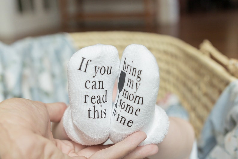 Mothers Day Gift, Unisex Baby Shower Gift, Gifts for Mom to Be, Baby Socks, Wine Socks, Wine Gifts Baby Gift image 1