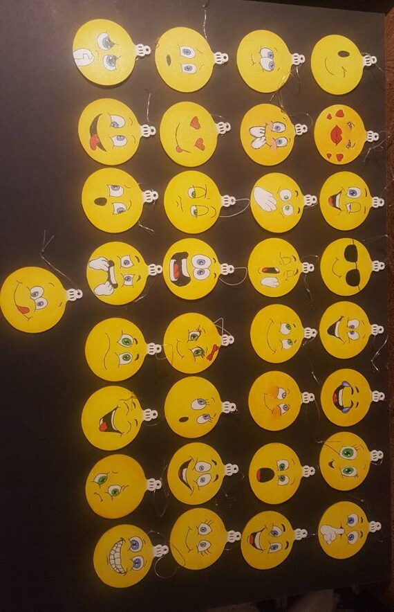 Cute Smile Emoji Christmas Ornaments Flat Wood Hand Painted Etsy