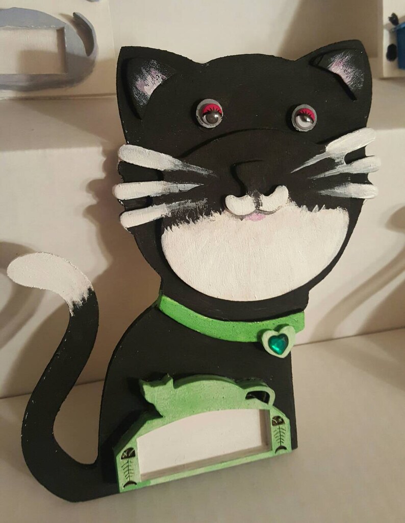 Novelty Cat Shape Mini Photo Frame Black White Jeweled Image 0