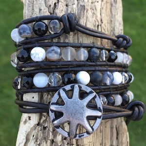 Black & white mixed bead double wrap bracelet