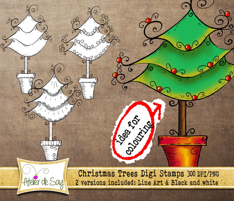 Christmas Digital Stamps Tree Digital Scrapbook Christmas Tree Clipart ...
