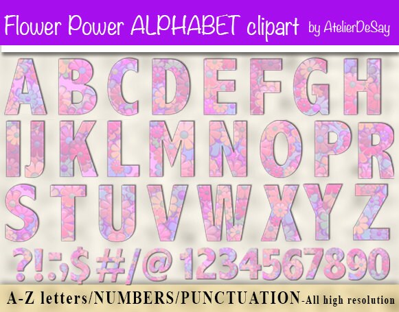 abc clipart digital alphabet pink violet printable etsy