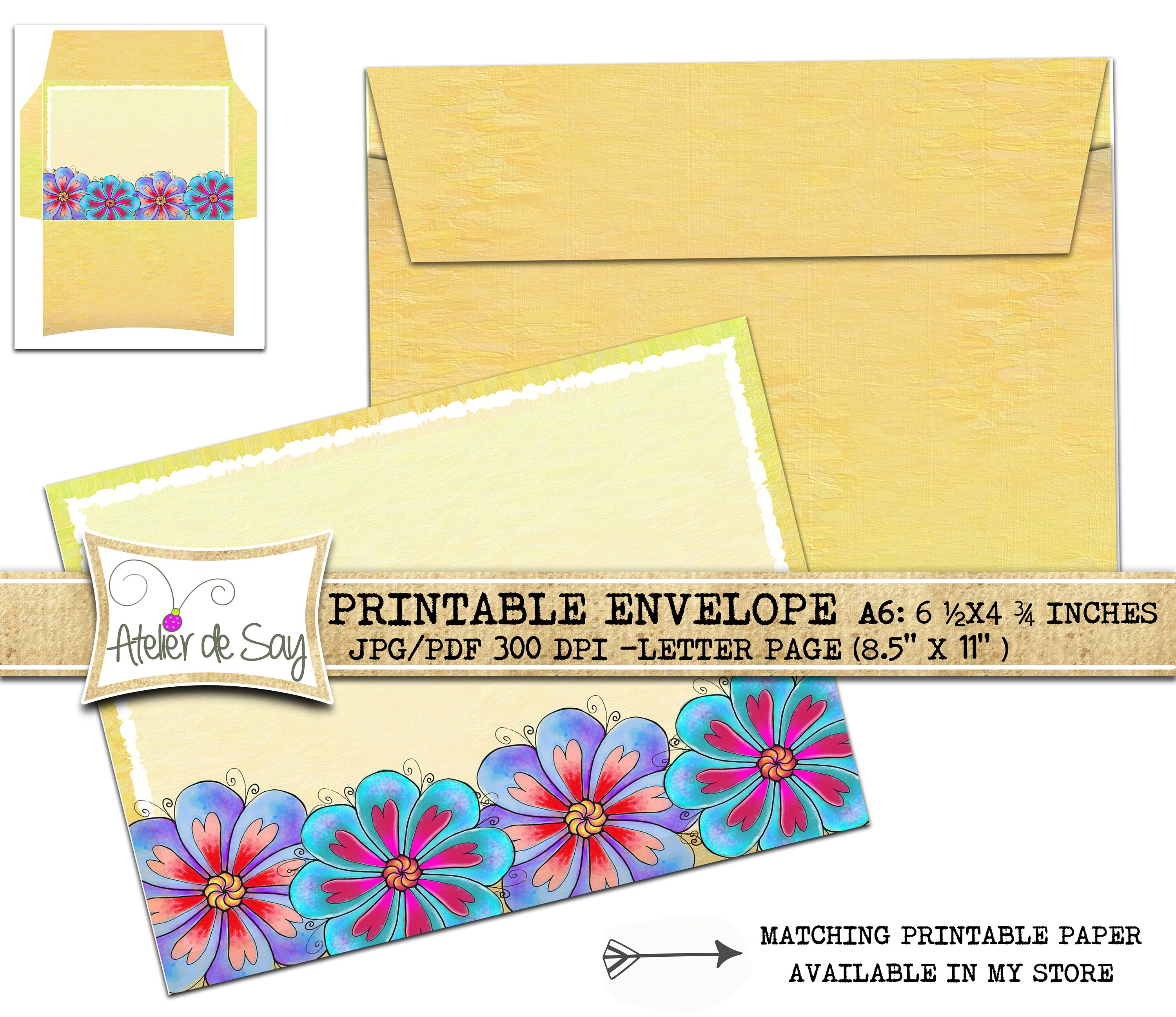 Printable Floral Envelope/printable Envelopes/printable Stationery