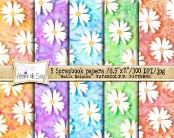 floral digital paper/daisy digital paper/printable paper/daisies