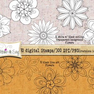 flower digital stamp - flower digital scrapbook - flower clipart -flowers - spring flowers line art - flower line art - printable flowers