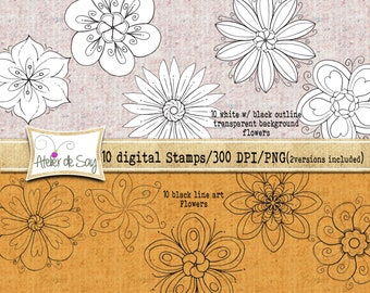 flower digital stamp - flower digital scrapbook - flower clipart -flowers - spring flowers line art - flower line art - printable flowers