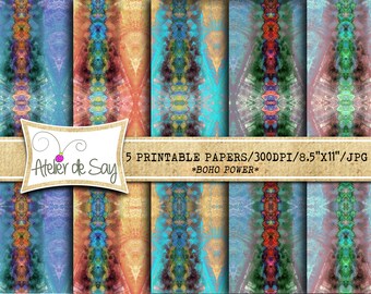 Boho Digital Paper Set/Digital Paper Bundle/tribal boho Paper/Colorful Digital Paper/bohemian Digital background/blue/purple/orange/green