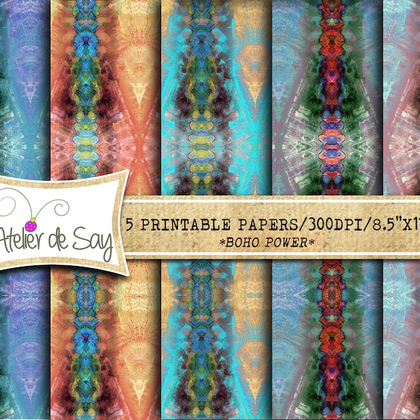 Boho Digital Paper Set/Digital Paper Bundle/tribal boho Paper/Colorful Digital Paper/bohemian Digital background/blue/purple/orange/green