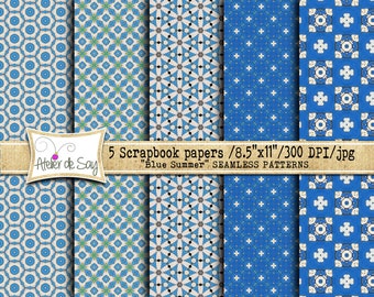 cobalt blue digital paper/blue scrapbook paper/seamless digital paper/blue printable paper/summer digital paper/blue background/blue/green