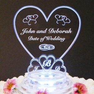 Acrylic Wedding Cake Topper Personalized Monogram Heart LED