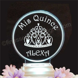 Personalized Quinceanera Tiara Princess LED Acrylic Cake Topper Mis Quince custom laser engraved