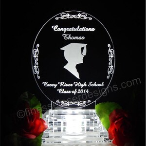Topper + 50 Favors  Personalized Graduation Boy&#39;s Silhouette LED Acrylic Cake Topper