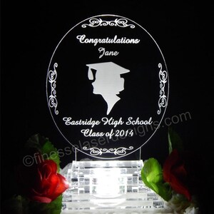 Topper + 100 Favors  Personalized Graduation Girl&#39;s Silhouette LED Acrylic Cake Topper