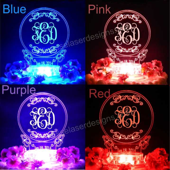 Monograms Led Personalized Round Vine Monogram LED Acrylic Cake Topper - Etsy