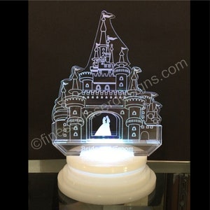 Personalized Fairy Tale Castle Acrylic Cake Top LED Wedding Birthday Quinceanera