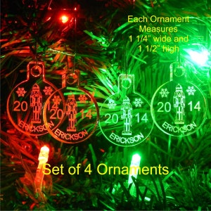 Miniature Nutcracker Christmas Ornaments Personalized Acrylic Set of 4
