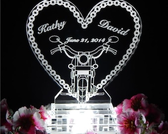 Custom Motorcycle Chain LED Heart Wedding Cake Topper Acrylic Biker