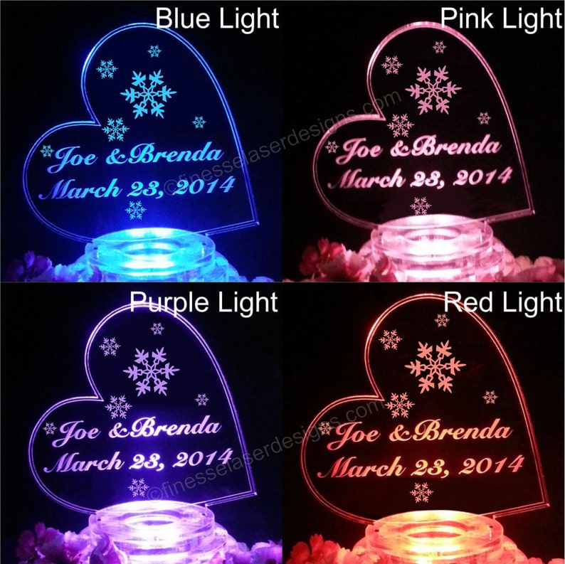 Snowflake Lighted Wedding Cake Topper Acrylic Cake Top Side Etsy