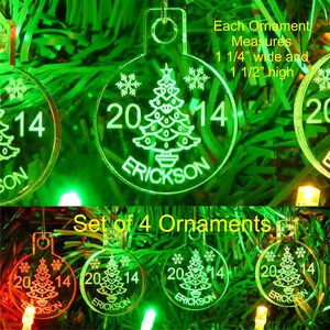 Miniature Christmas Tree Ornamentst Personalized Acrylic Set of 4