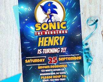 Digital Sonic the Hedgehog Birthday Invitation