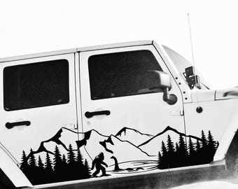 Bigfoot with Loch Ness Monster Universal Full Body Car Decals, Full Side Vinyl Decal Trim to Fit Graphics, Side Sticker for Cars,Trucks,SUV