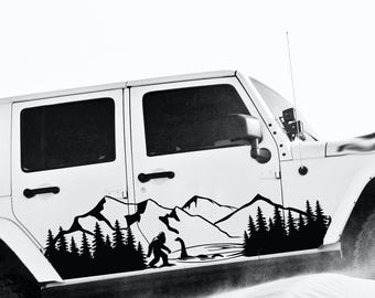 Bigfoot with Loch Ness Monster Universal Full Body Car Decals, Full Side Vinyl Decal Trim to Fit Graphics, Side Sticker for Cars,Trucks,SUV
