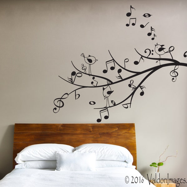 Décalcomanie murale arbre à musique, décoration d'oiseau musique, note de musique pour salon et chambre à coucher, idées cadeaux pour mélomane, décoration murale nature