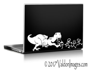 T-Rex eating stick family, dinosaur car decal, dinosaur sticker, car decal dinosaurs, laptop decal, stick figure family, car decals for men