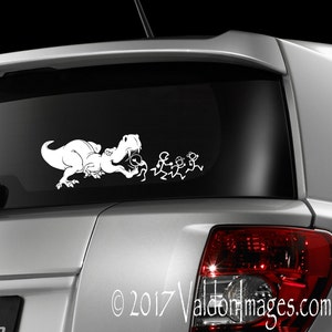 T-Rex eating stick family, dinosaur car decal, dinosaur sticker, car decal dinosaurs, laptop decal, stick figure family, car decals for men image 2