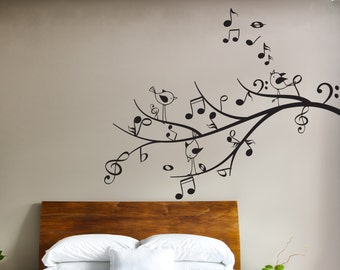 Music Tree Wall Decal, Music Bird Home decor,  Music Note Living Room and Bedroom Home Decoration, Music Lover Gift Ideas, Nature Wall Decor