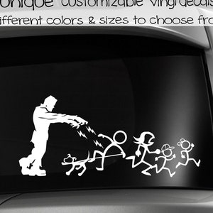 Frankenstein Chasing Stick Family, Movie Monster Laptop Decal, Horror Movie Car Decal, Frankenstein Monster Sticker, Stick Figure Car Decal
