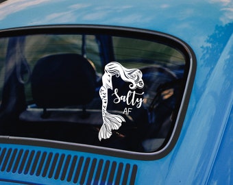 Salty AF mermaid car decal, car sticker, laptop decal, car accessories, auto decal, mermaid gifts, quote sticker, car decal for women, funny