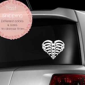 Heart shape skeleton rib car decal, laptop decal, skull car decal, laptop decal, skeleton laptop sticker, car decal for women, gifts for him