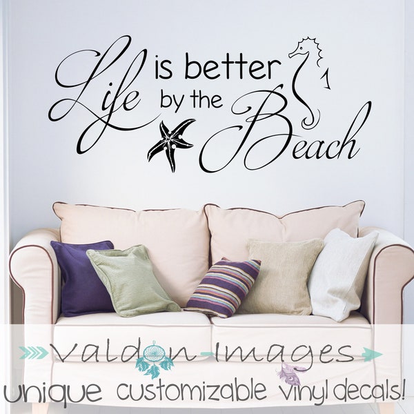 Better by the beach quote, beach decor, wall decal, coastal decor, beach wall decor, ocean wall decal, living room decor, nautical decor