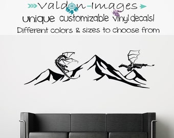 Dragon Mountain Wall Decal, Dragon Gothic Home Decor, Living Room Vinyl Decal, Office Wall Decor, Gifts for Dragon Lovers, Game room Decor