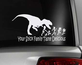 T-Rex chasing your stick family car decal, funny car decal, laptop decal, vinyl decal, car sticker, laptop sticker, dinosaur gift, mens gift