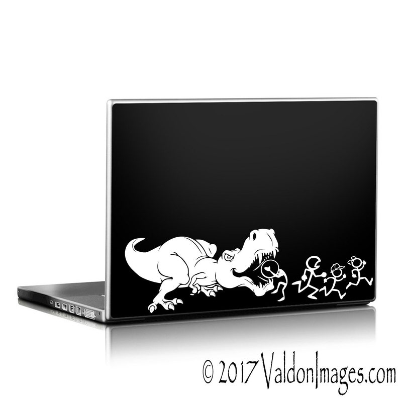 T-Rex eating stick family, dinosaur car decal, dinosaur sticker, car decal dinosaurs, laptop decal, stick figure family, car decals for men image 1